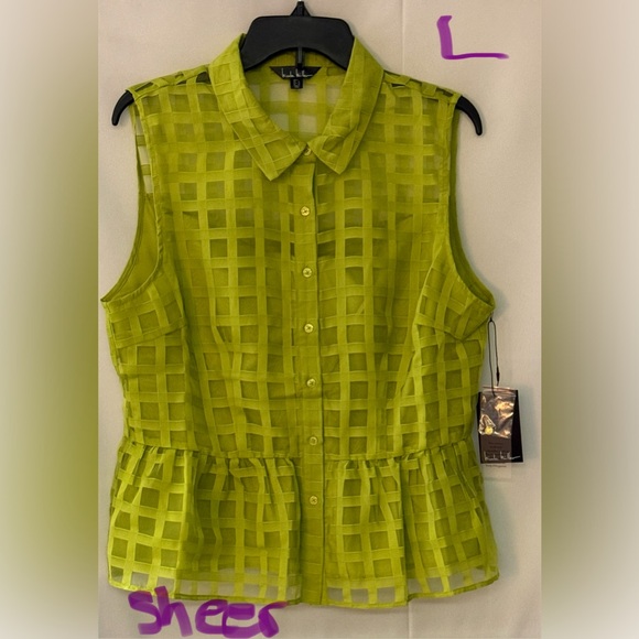 Nicole Miller Tops - Nicole Miller Sheer Lime Sleeveless Blouse